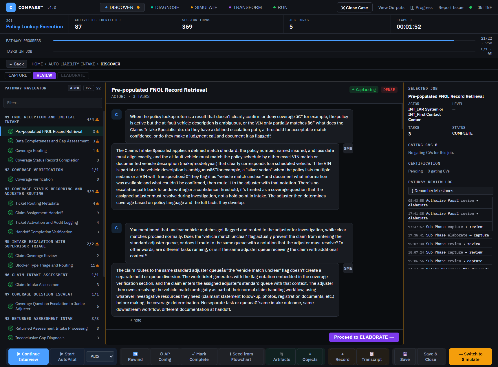 Discover · Review — COMPASS product screen