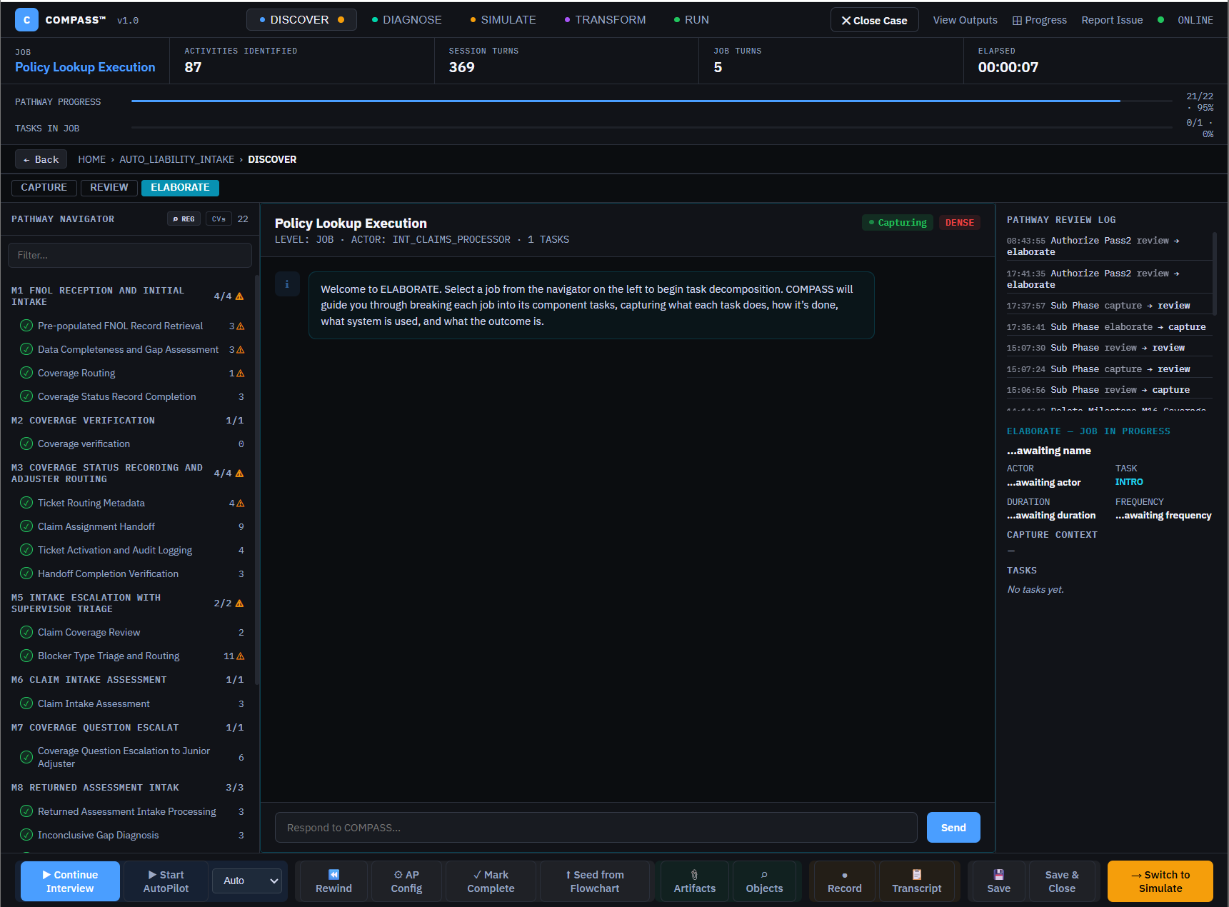 Discover · Elaborate — COMPASS product screen