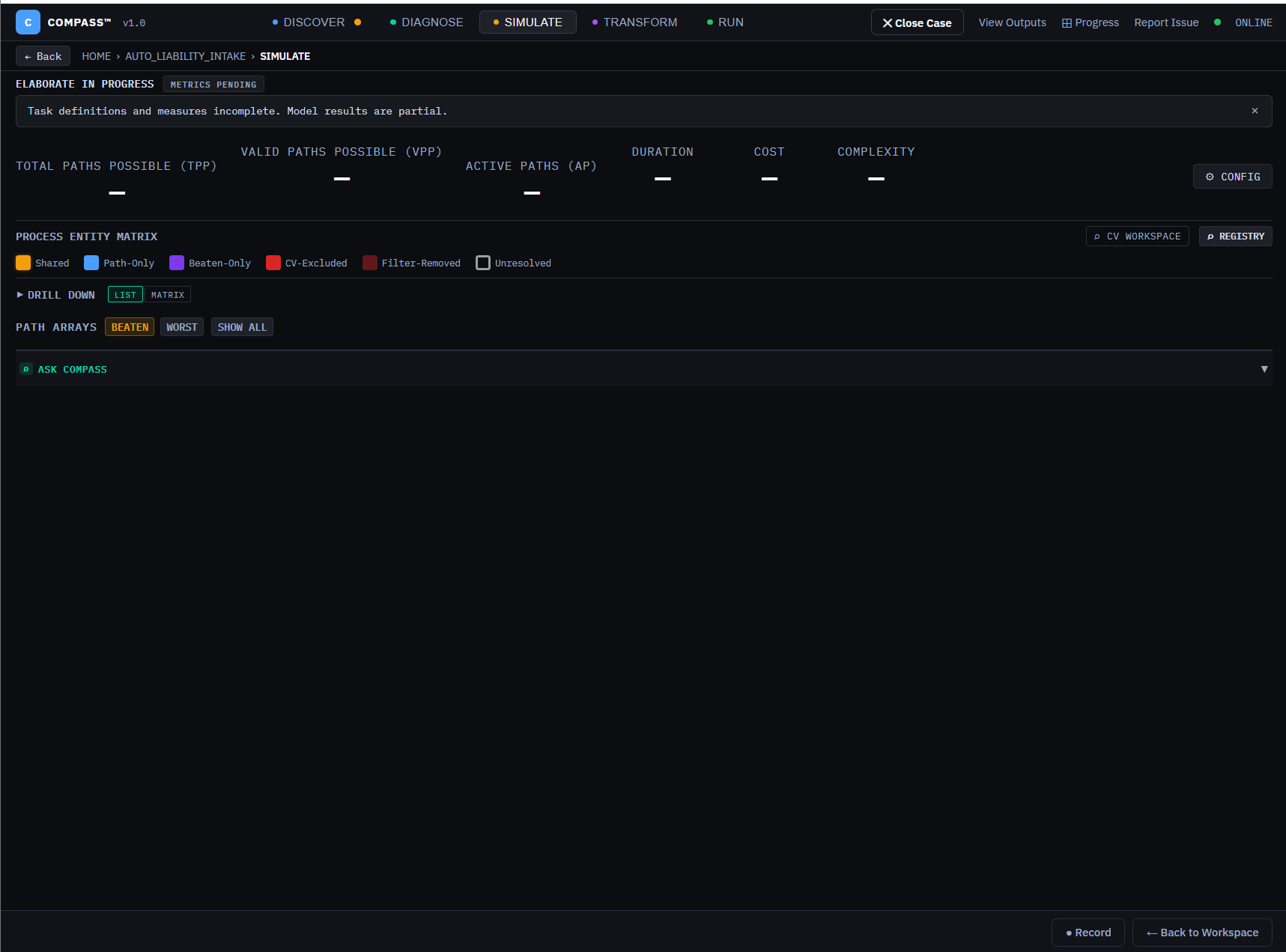 Simulate · Path enactment — COMPASS product screen